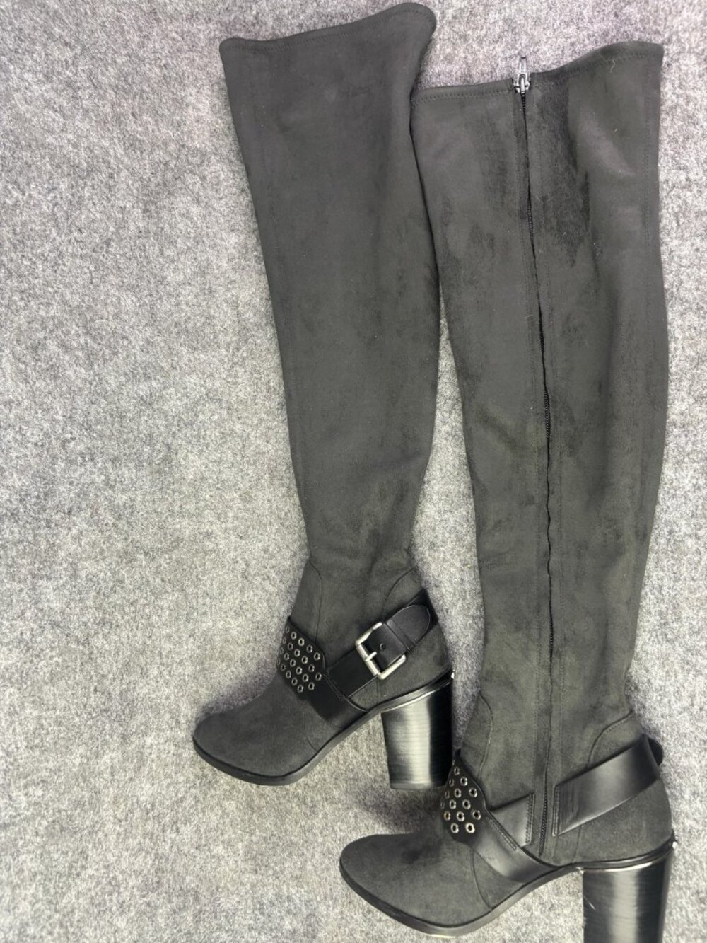 Michael Kors Boots Womens Size 7 Black Faux Suede Studded Knee High Block Heel - Picture 4 of 6